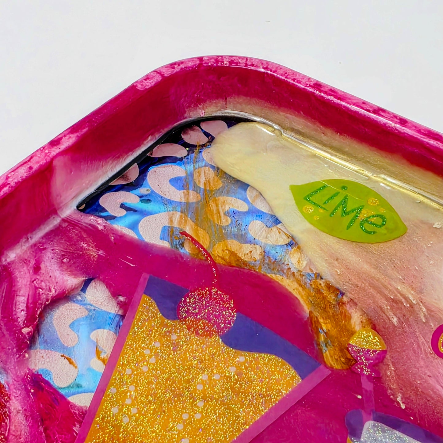Handmade Resin Decorative Tray – On The Rocks Cocktail Party | Hot Pink Neon Green Yellow Leopard Print | Glitter Bar Tray | Savage Studio Creations