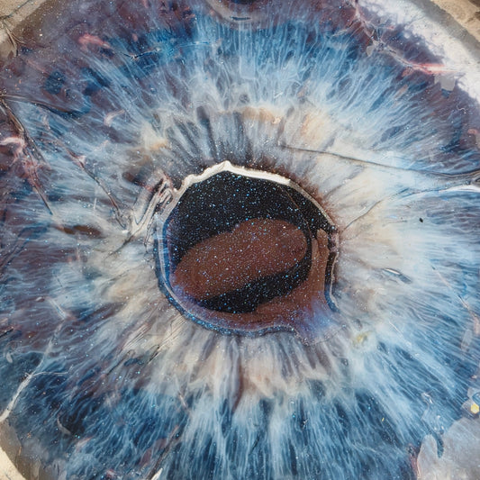 Handmade Resin Ashtray – Deep Blue Galaxy Eye | Midnight Iris | Round Art Ashtray | Savage Studio Creations