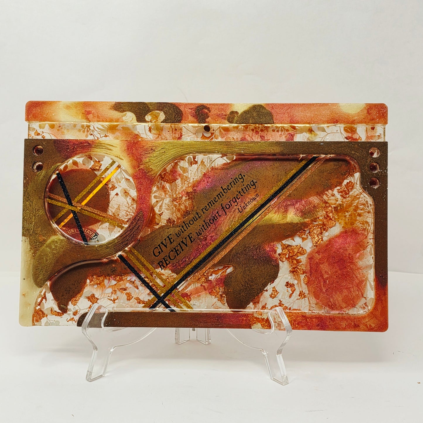 Handmade Resin Rolling Tray Set – Copper Grey White Floral | Give Without Remembering | 4-Piece with Jar Ashtray + Pipe Rest | Savage Studio Creations