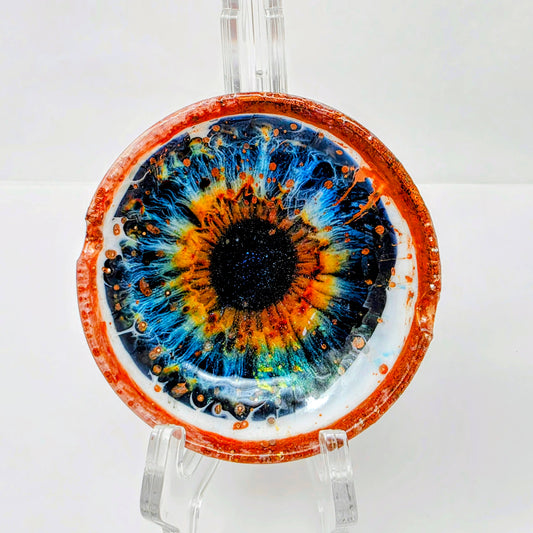 Handmade Resin Ashtray – Vivid Eye | Copper Blue Green Galaxy Iris | Round Art Ashtray | Savage Studio Creations