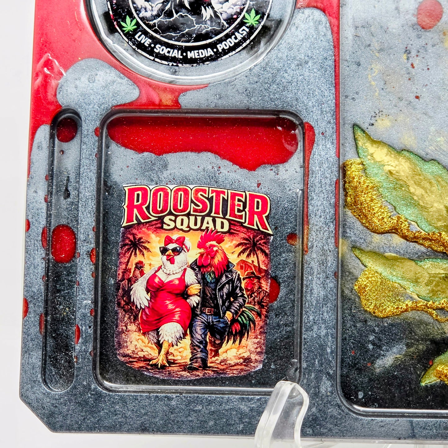 Handmade Resin Rolling Tray – Rooster Squad Official | Red Grey Black Gold Green Mica | Elevated Truth Collector Tray | Savage Studio Creations