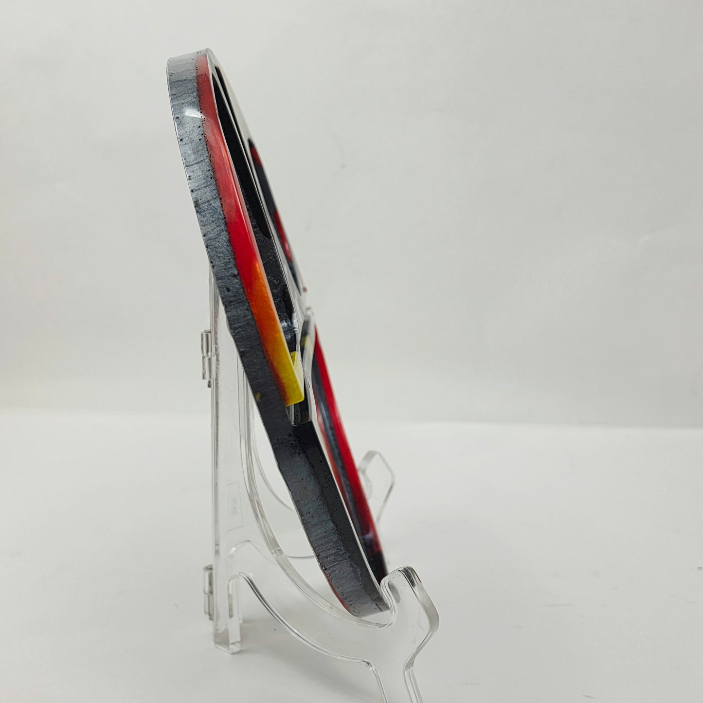 Handmade Round Resin Rolling Tray – Rooster Squad Official | Red Yellow Black Grey Liquid Metal | Elevated Truth Collector Tray | Savage Studio Creations